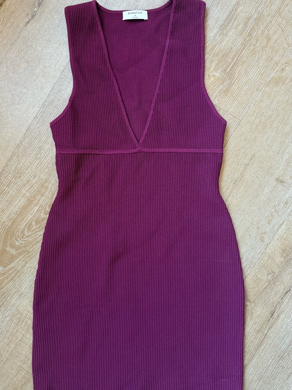 Babaton Ribbed V-Neck Sleeveless Dress in Plum
